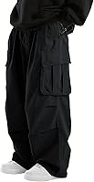WZIKAI Men's Baggy Parachute Cargo Pants - Elastic Drawstring Loose Fit Joggers with Multi-Pockets for Hiking & Streetwear