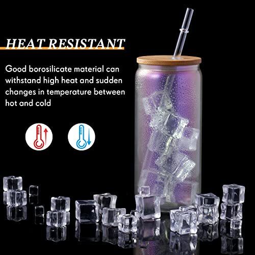 12 Pack Sublimation Glass Blanks With Bamboo Lid And Straw 5 Colors Clear Iridescent Iced Coffee Glasses Drinking Can Cup Glitter Tumbler Fruit Juice Container For Beer Milk Tea Soda (20Oz) #TOP3