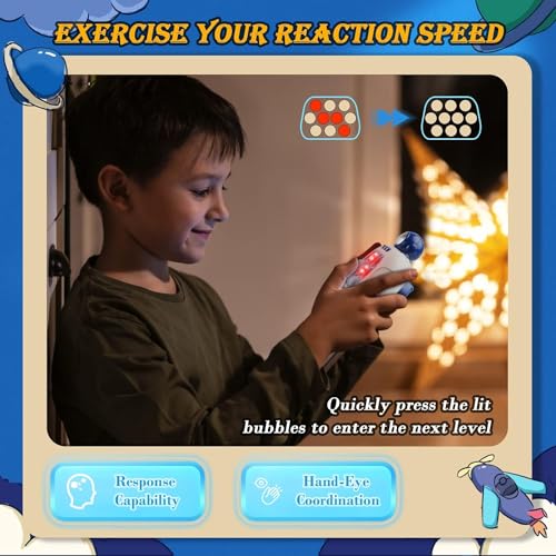 Image of Fast Push Game, Handheld Game Console Fidget Toys Bubble Kids Game, Light up Push Game Kids Toys for Ages 3-12, Handheld Puzzle Game for Kids for Boys Girls (Blue Astronaut)