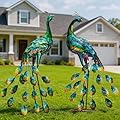 Kircust Metal Peacock Sculptures - Set of 2 Outdoor Garden Yard Art, Durable Weather-Resistant Lawn Statues, Hand-Painted, 30.7" H - Ideal for Backyard, Patio, and Porch Decor