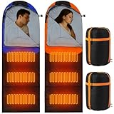 Fanfanwin 2 Pack Heated Sleeping Bag for Adults USB Electric Cold Weather Sleeping Bag with 4 Zone Carbon Fiber 3 Adjustable Heating Levels Waterproof for All Season Camping & Hiking(Orange)