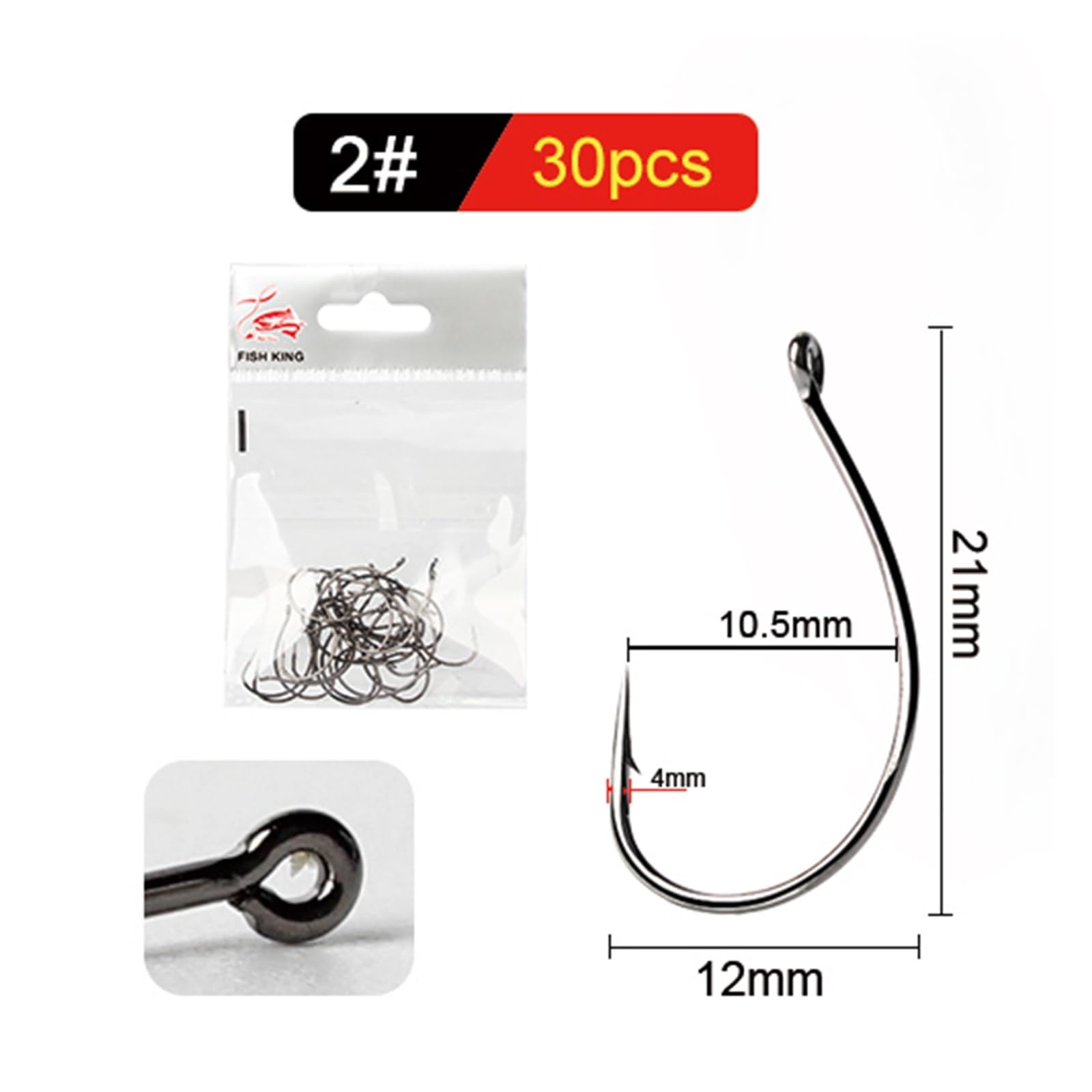 Crochet de pêche, Hameçons de pêche, Crochet de pêche à la Carpe, Anneau en Acier à Haute teneur en Carbone, hameçons à œil, Accessoires de pêche, 30 pièces/Paquet (Color : 2, Size : 1 Pack)