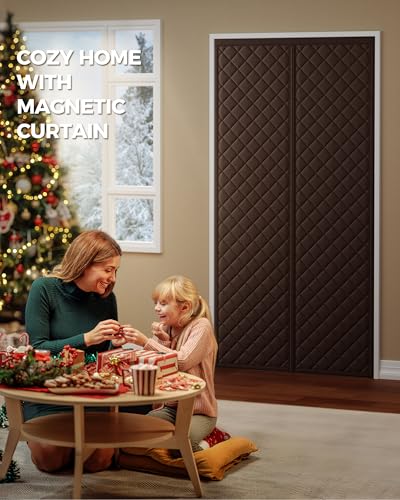Image of Augblinds Thermal Insulated Door Curtain, Magnetic Closure, 36 x 82, Brown