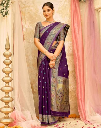 Image of SIRIL Women's Weaving Paithani Silk Saree With Unstitched Blouse Piece