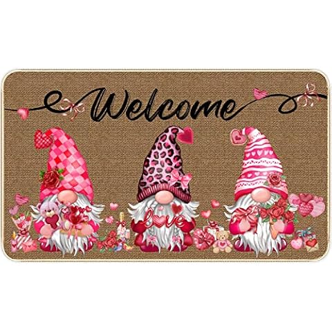 BORAMDO Valentine's Day Gnome Doormat Love Heart Welcome Decorative Door Mat Holiday Non-Slip Outdoor Entrance Floor Mat for Home Decoration 17 x 29 Inch Cover