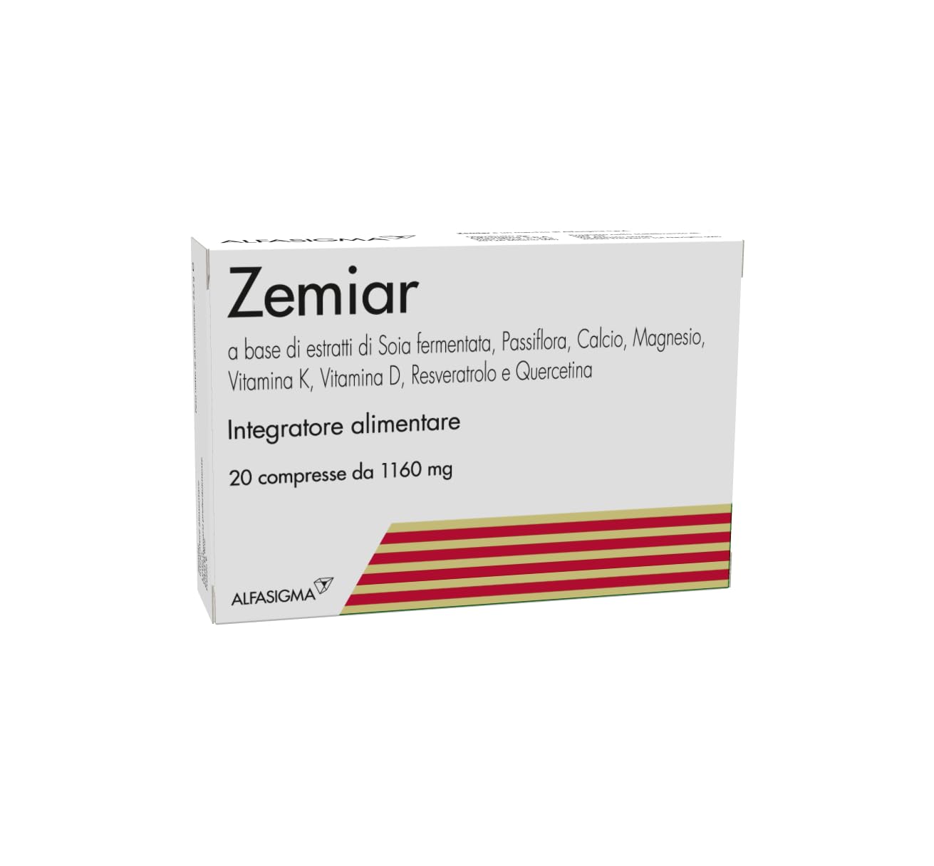 Zemiar Integratore a base di estratti di soia fermentata, passiflora, calcio, magnesio, vitamina K, vitamina D, resveratrolo e quercetina, per contrastare gli effetti della menopausa, 20 compresse