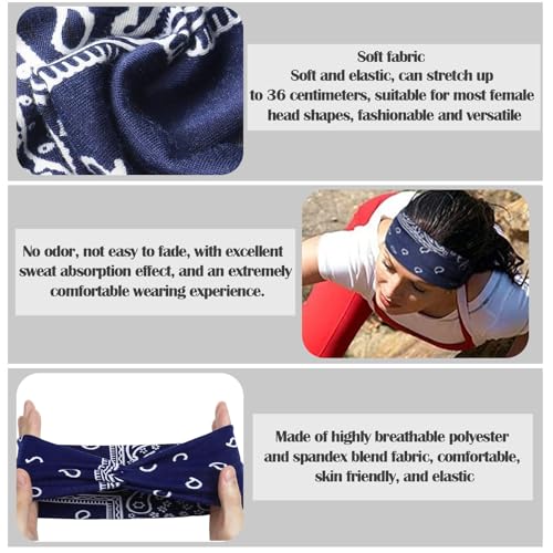ZUOQIANG 6 Pieces Boho Headband,Soft Elastic Hair Bands,Women's Hair Bands Wide Elastic Hairband Turban Fashion Accessories,Yoga Sports Hairband Bandana Accessories - Image 3
