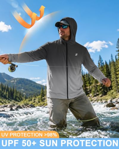 Image of Roadbox Men's UPF 50+ Zip Up Sun Hoodie, UV Protection Lightweight Jacket