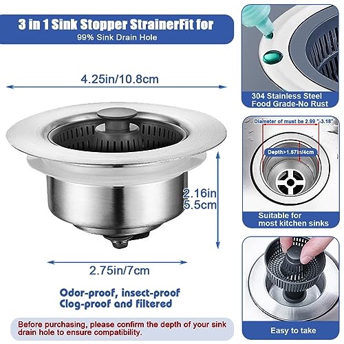 Colador para fregadero de acero inoxidable 3 en 1 miniatura 3