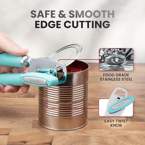 Image of Zulay Kitchen Manual Can Opener Heavy Duty Patented Stainless Steel, Teal