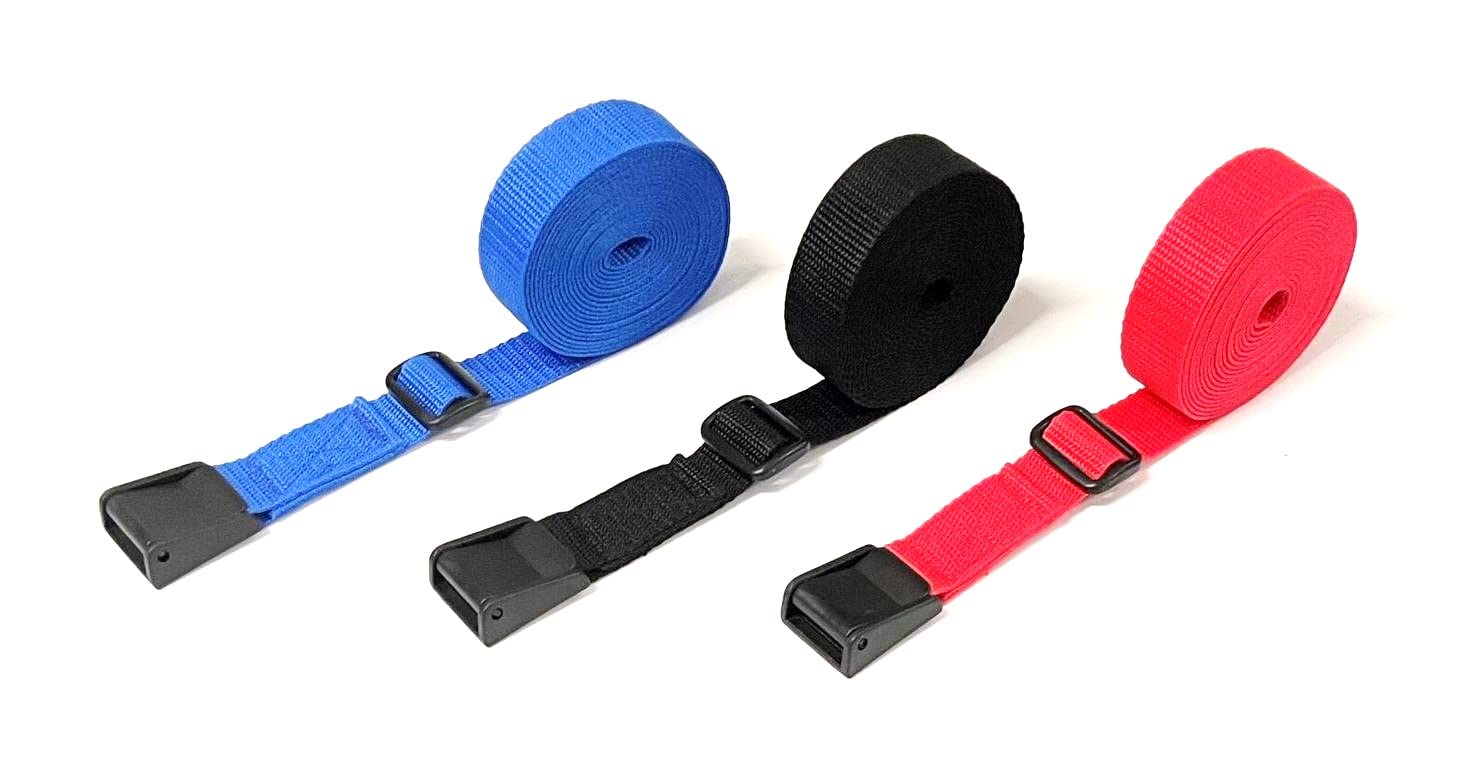 Correa de amarre con hebilla de leva con solapa de plástico, resistente, ajustable, 3 barras, equipaje de almacenamiento en correas de 25 mm (blanco, 2 metros)