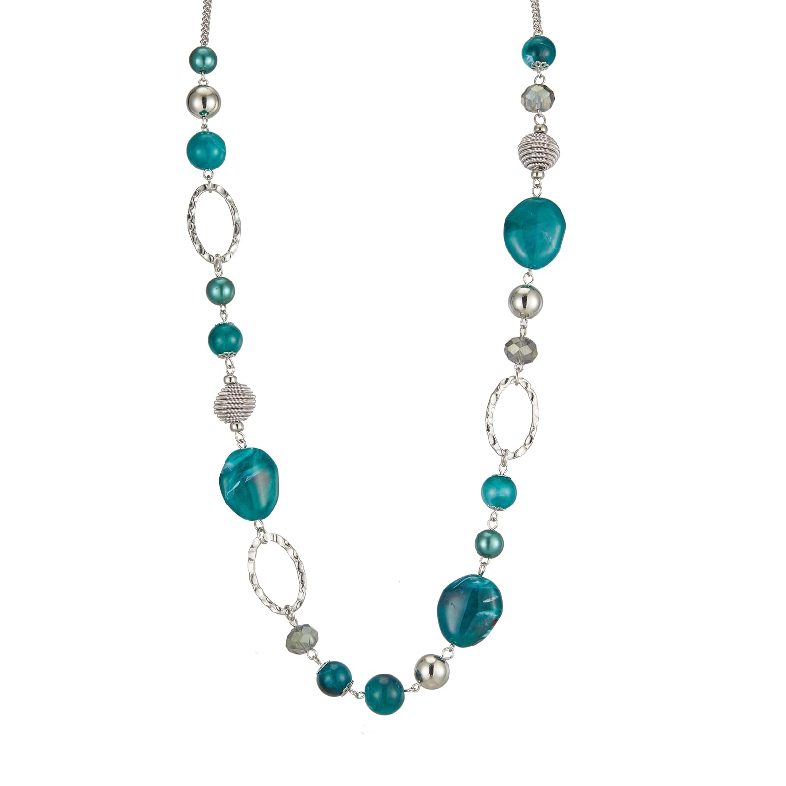 BULINLIN Collar Largo de Plata de Cuentas para Mujer Collar Bohemio Largo Joyas de Mujer Cumpleaños Regalos para Madres