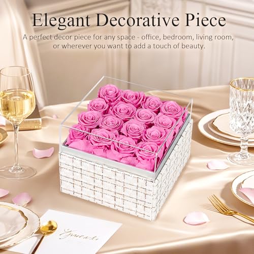 16 Preserved Rose, Eternal Pink Forever Flowers Roses in Acrylic Box, Flowers Gifts for Her Woman Wife Girlfriend on Birthday, Anniversary, Valentine's Day, Christmas - Image 4