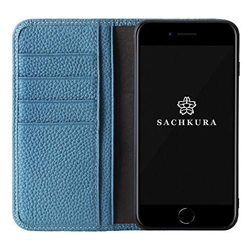 SACHKURA iPhone8Plus/7Plus 対応 手帳型 ケース レザー 本革 シュリンクカーフレザー 牛革 マグネット無し 耐衝撃 手帳 メンズ レディース ターコイズ SK-8Plus-Turquoise