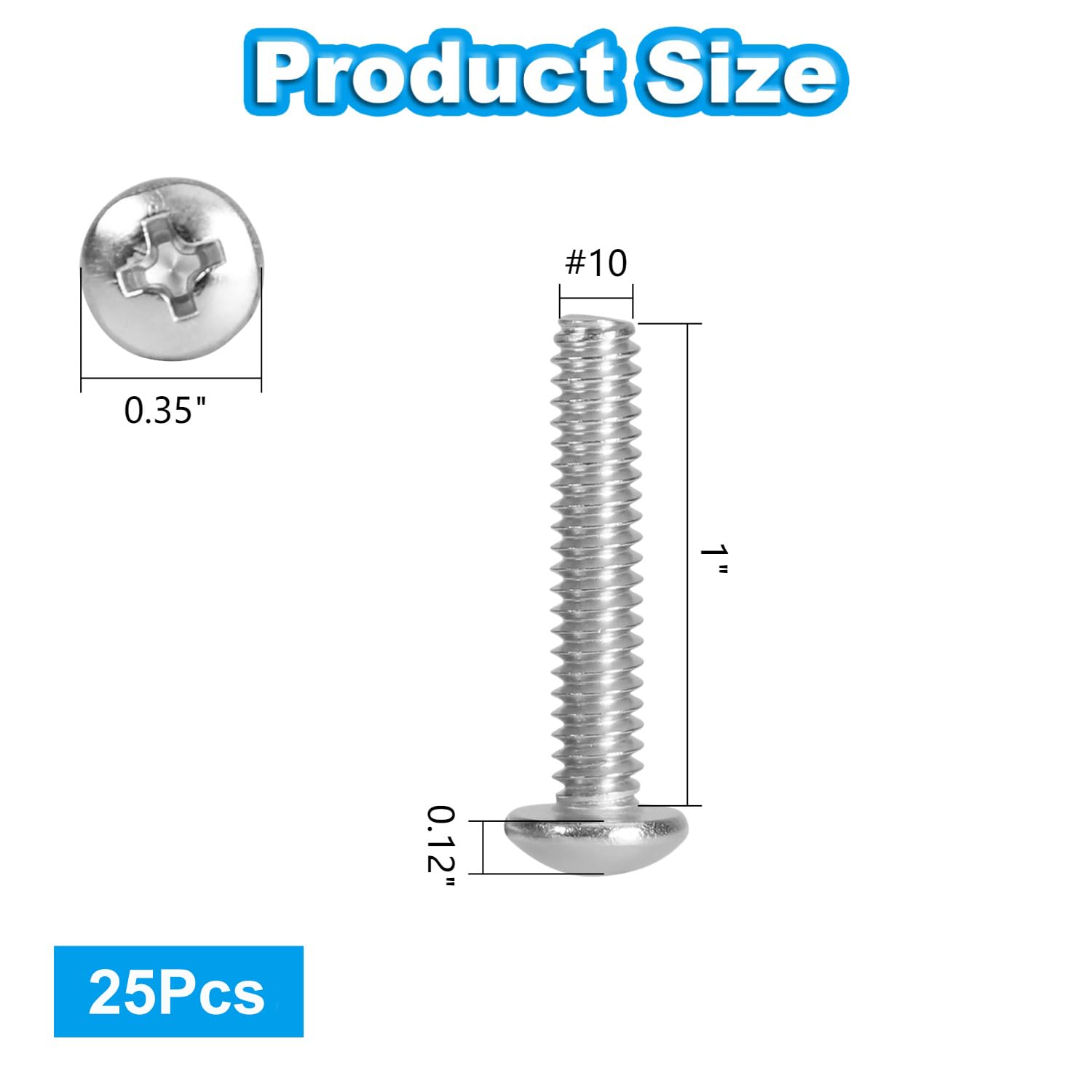 Stainless Steel Machine Screws - 25 Pack #10-24 x 1 -2