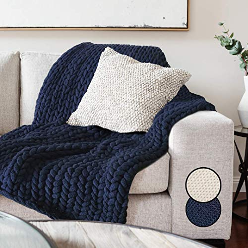 Navy Throw Blanket - Chunky Knit Blanket. Luxury No Shedding Braided Cable Knit Throw Blanket, Cozy Chunky Knit Crochet Blanket, Chunky Knit Blanket Yarn Knitted, Chunky Yarn Blanket, Chunky Blanket