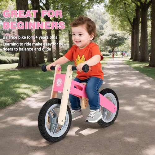 Image of Wooden Toddler Balance Bike, Kids Balance Bike for 3 Year Old with Adjustable Seat, No Pedal Toddler Bicycle for Kids 3-5 for Boys and Girls Birthday Gifts Toys