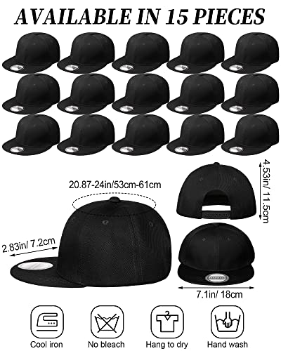 Image of 15 Pack Snapback Hats for Men Hip Hop Style Solid Baseball Hats Adjustable Snapback Cap Flat Brim Baseball Caps
