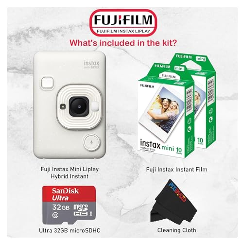 Image of Fujifilm Mini LiPlay Hybrid Instant Camera with Mini Film (Misty White, w / 20 Film Sheets)