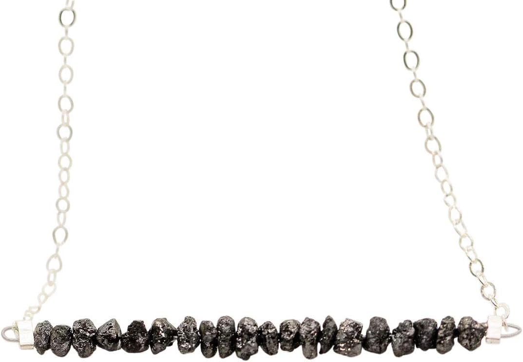 Designed By Stacey Handmade Raw Black Diamond Necklace, Dainty Bar Pendant Sterling Silver Jewelry, Boho Gifts for Women, Mother's Day, Birthday, Anniversary, Wedding, Prom, 16 to 18" Adjustable Chain