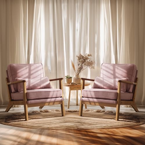 VINGLI Solid Wood Wide Armrests Accent Chair Set of 2,Upholstered