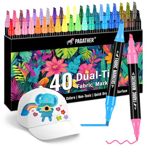 Fabric Markers Permanent for Clothes, 40 Colors Dual Tip with Fine and Chisel Tips Paint Pens for Clothing Canvas Tote Bags T-Shirt and Shoes, Non Toxic Ink for Kids and Adults