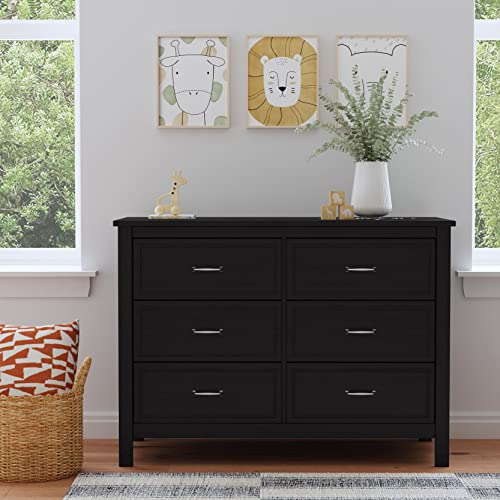 Image of Davinci Charlie 6-Drawer Baby Dresser - Wooden Double Chest of Drawers for Kids, Boys and Girls - Multi-Purpose Storage Dresser for Bedroom, Nursery, Living Room & Hallway, Easy to Assemble - Ebony