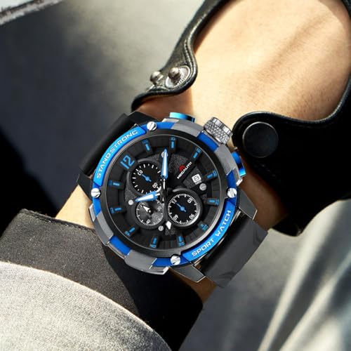 Image of MEGALITH Heavy Duty Watches for Men: Sport Military Analog Wrist Watch | 1 /10 Sec Chronograph, Large Face, Silicone, Waterproof Luminous, Black Everyday Watch, Work Outdoor,Gifts for Husband Father