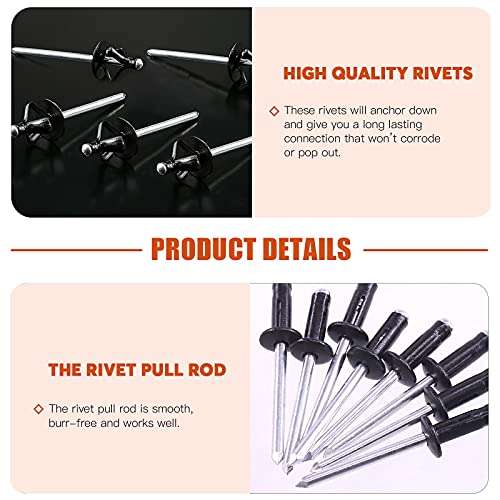 Tanstic 80Pcs 3/16'' x 9/16'' / 3/4'' / 13/16'' / 1" 4 Sizes Flange Aluminum Blind Rivets Large Head Tri-Fold Exploding Pop Rivets Assortment Kit (Black) - Image 3