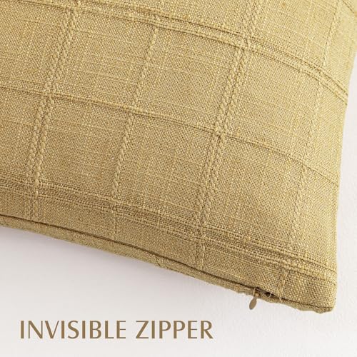 Image of Foindtower Set of 1 Decorative Linen Check Throw Pillow Cover Neutral Long Body Lumbar Cushion Cover Farmhouse Vintage Boho Home Decor for Sofa Chair Couch Bedroom Living Room,14x36 Inch,Amber Gold