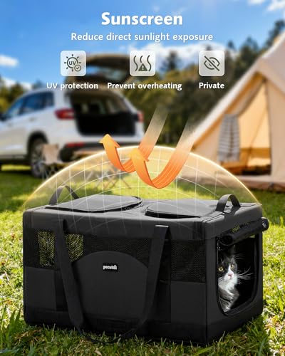 Image of Pecute Cat Carrier, Soft Double Pet Crate for 2 Cats Travel, Dark Gray