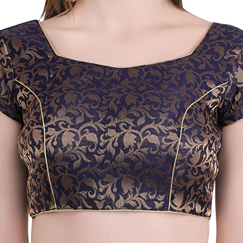 Image of Women's Short Sleeve Brocade (Chanderi) Readymade Stitched Saree Blouse Ready to Wear Half Sleeves Ladies Blouse