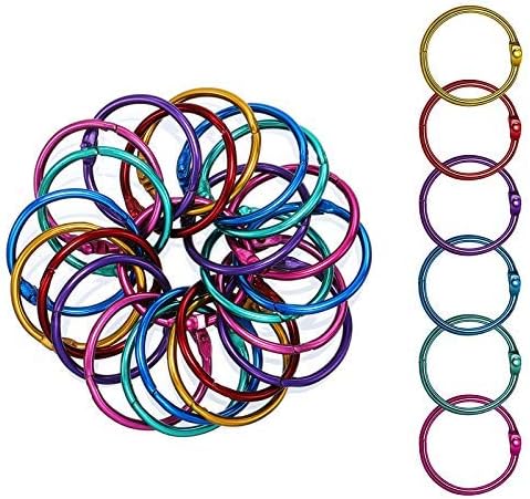 60 Pack Metal Loose Leaf Binder Ring 1.2 Inch Paper Binder Rings Office Rings Clip Keychain (Purple, Rose, Gold, Green, Dark Blue, Light Blue - 6 Colors)