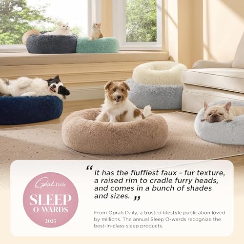 Bedsure Calming Dog Bed for Small Dogs - Donut Washable Small Puppy Bed, 23 inches Anti-Slip Round Fluffy Plush Faux Fur Large Cat Bed, Fits up to 25 lbs Pets, Camel - Image 3