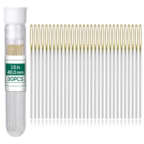 MASPHY 30 Stücke Nähen Nadeln 4 cm Sticknadeln Set Große Augen Nadeln Sticknadeln Set Großäugige Stumpfe Nadeln mit Transparenter Flasche für Hand Nähen Wolle Leder Handwerk