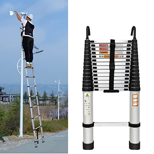 Escalera telescópica con 2 ganchos, 5 m, de aluminio, escalera extensible,...