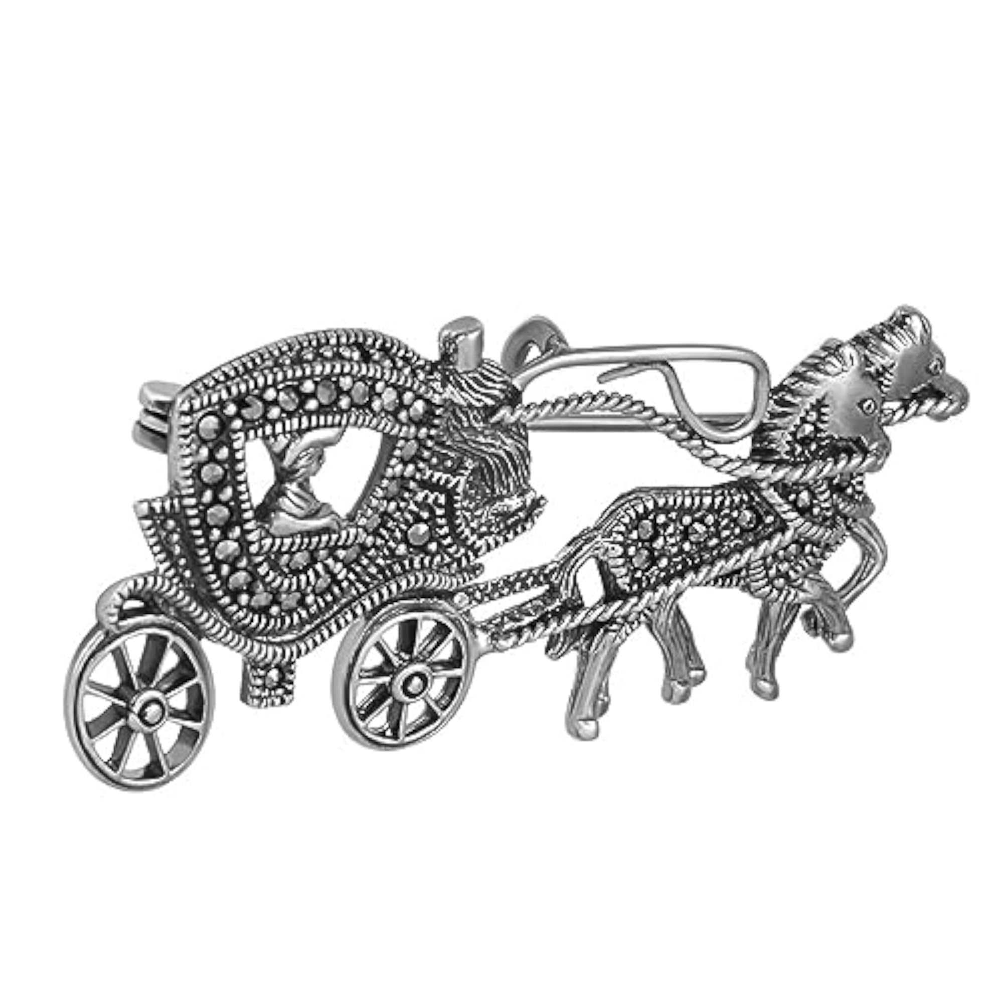 Oxidised Horse-Cart Brooch, Unisex Gift