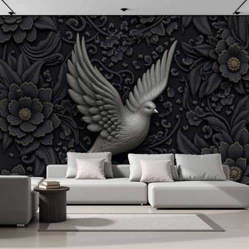 Fresque murale relief 3D colombe et plantes pour une décoration murale luxe - 4