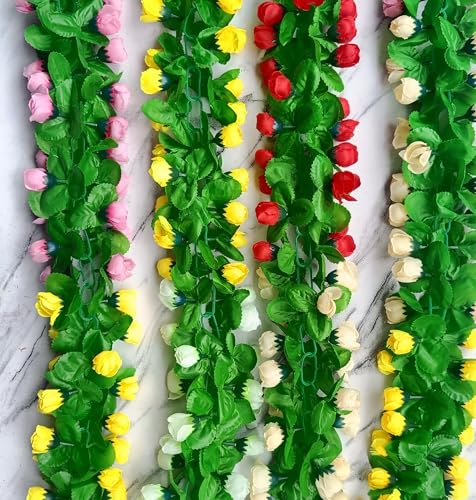 Image of VRB Dec 1 Pcs Artificial Flowers Vine Blossom /Roses Garland Fake (6 Ft) Flowers Fabric Roses /Blossom Garland For Wedding Decor Diwali /Ganpati /Garden Wall Valentine (Multi Orchid Garland Vines), 6 Feet