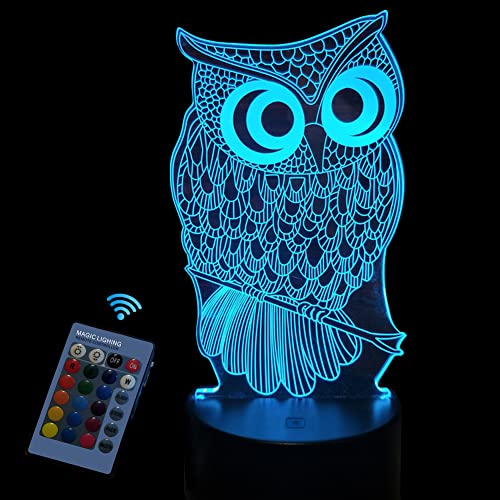 RANJIMA 3D Eule Nachtlicht, 3D Lampe mit 16 Farbwechsel Dimmbar, llusion...