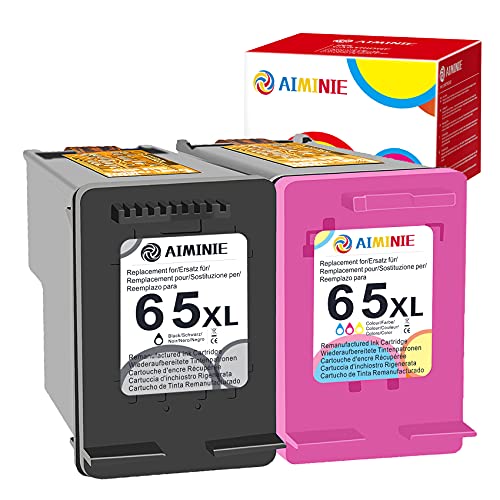 AIMINIE Remanufactured Ink Cartridge Replacement for HP 65XL 65 XL Black Tri-Color to Use with DeskJet 2600 2622 2652 3722 3755 3752 2640 2635 Envy 5052 5055 5012 5010 AMP 120 100 Printer (2-Pack)