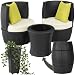 tectake® Rattan Set 2 Personen, Balkonmöbel, Aluminium Gartenmöbel Set, Outdoor Sitzgruppe mit 2X Stuhl, 1 Beistelltisch rund, 1 Vase, platzsparend zusammenschiebbar, mit Polster und Kissen - schwarz