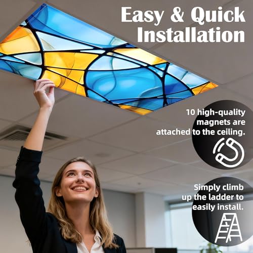 Image of ANGSYLTH 8 Pcs Fluorescent Light Covers - 4 x 2 Feet Covers for Ceiling Lights, 8 x 10 Magnetic Light Filters for Classroom, Office, Hospitals (Colorful Art)