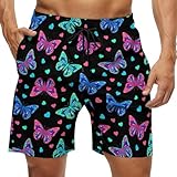 Fashion Beach Short for Men Trippy Goth Magic Butterfly Board Shorts with Pockets Elastic Waist Drawstring Swim Trunks (S)