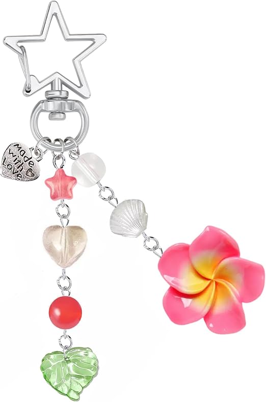 Agromusk Hibiscus Flower Keychain,Cute Y2K Hawaiian Tropical Flowers Keychains Aesthetic Star Summer Beach Decor for Women