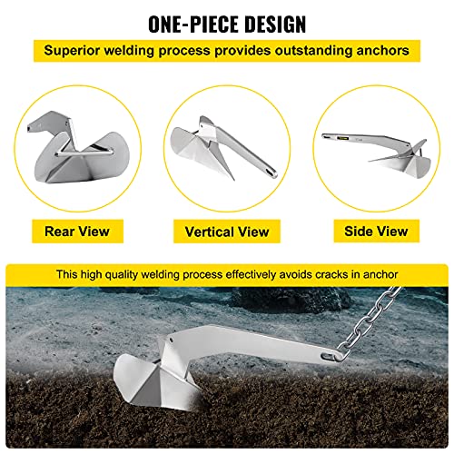 Vevor Boat Anchor, 22 Lbs / 10 Kg, 316 Stainless Steel Delta-Style Anchor, Heavy Duty Triangular Anchor Fit For 28 Ft - 42 Ft Boats #TOP4