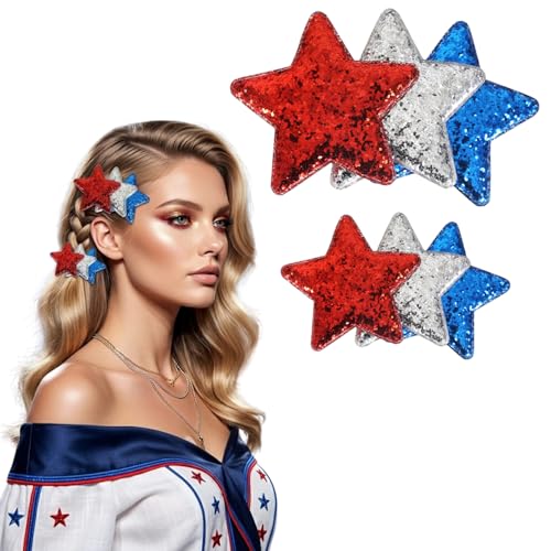 Set de Pinzas para el Pelo Patriotic Star para Mujeres, con Purpurina Roja, Blanca y Azul, Pinzas Grandes y Pequeñas en Forma de Estrella, 2 Piezas miniatura 1