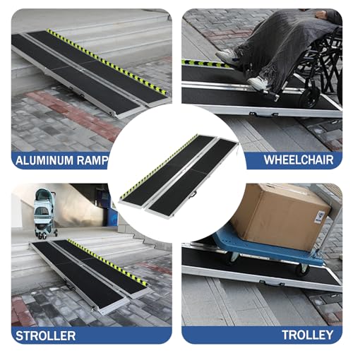 Przenośna aluminiowa rampa dla wózków inwalidzkich 8FT – nośność 362 kg, antypoślizgowa, składana konstrukcja dla łatwego dostępu, idealna do wózków, wózków, schodów, drzwi i wejścia do domu