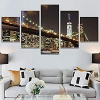 SIGNWIN 5 Panel Canvas Wall Art City Illuminations for Home Decorations Ready to Hang - 60