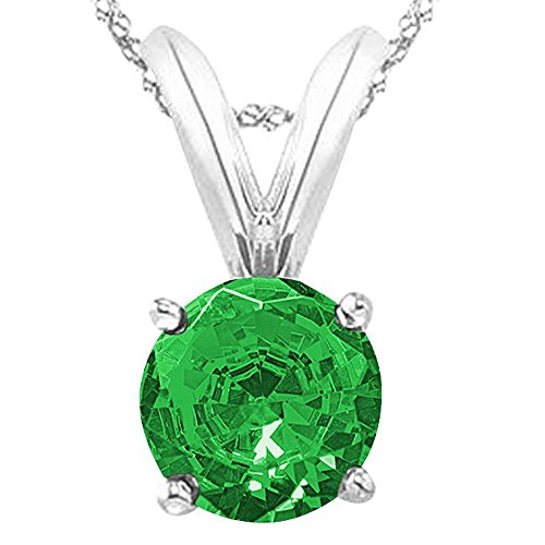 Houston Diamond District 1/2 0.5 Carat Platinum Round Emerald 4 Prong Solitaire Pendant Necklace (AAA Quality) W/ 16